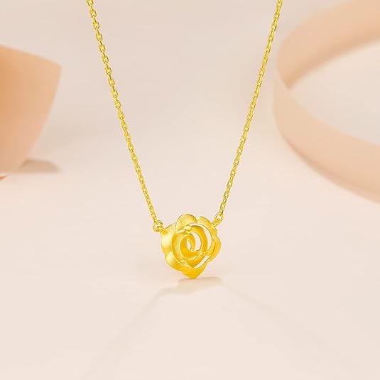 24K Solid Gold Pendant Necklace for Women, Real Pure Gold Jewelry Dainty Elegant Flower Pendant Chain for Men Girlfriend