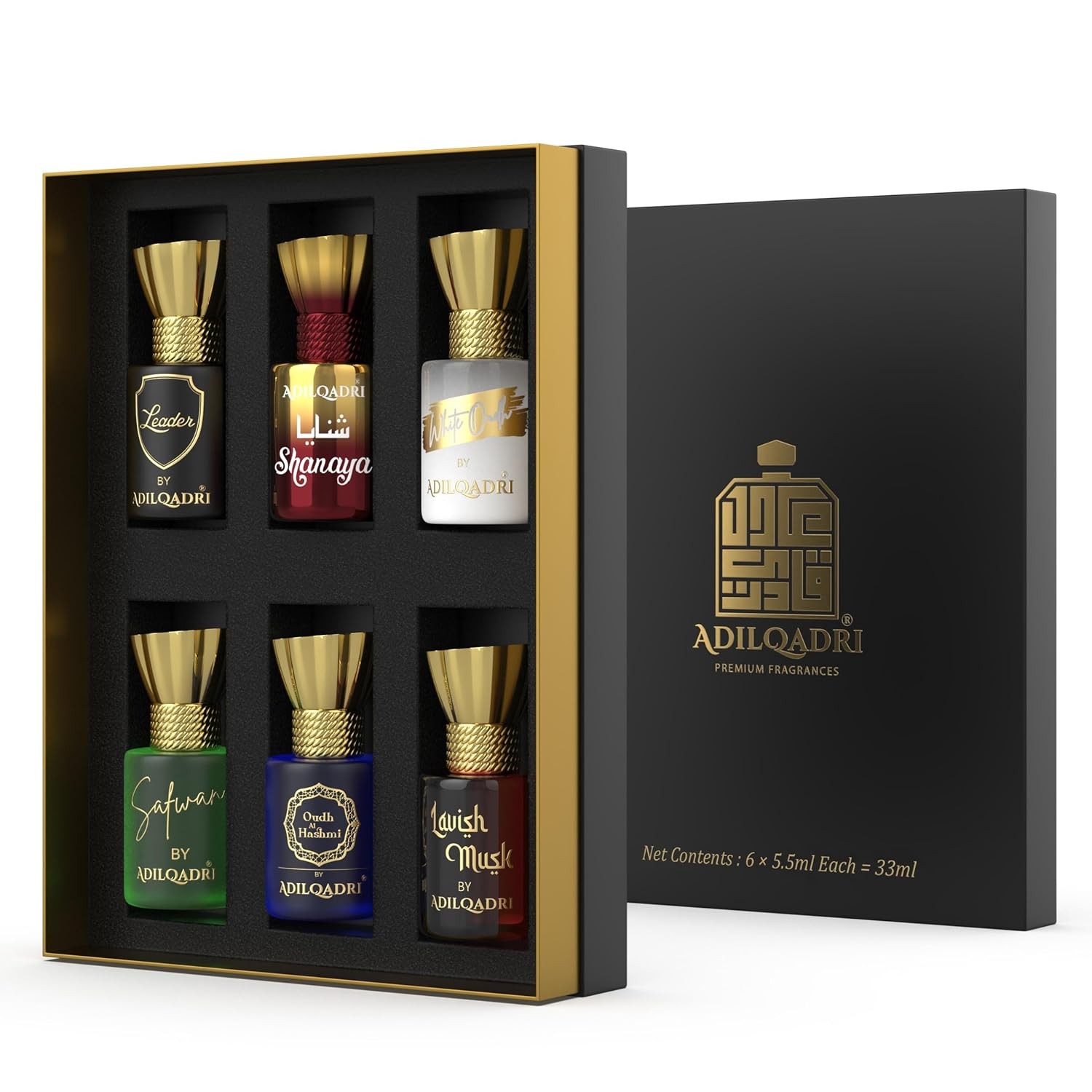 Adilqadri Assorted Luxury Alcohol Free Long Lasting Roll-on Attar Perfume Gift Set for Unisex Alcohol-free for All Occasions (6 Ml/0.2 Fl Oz Each)